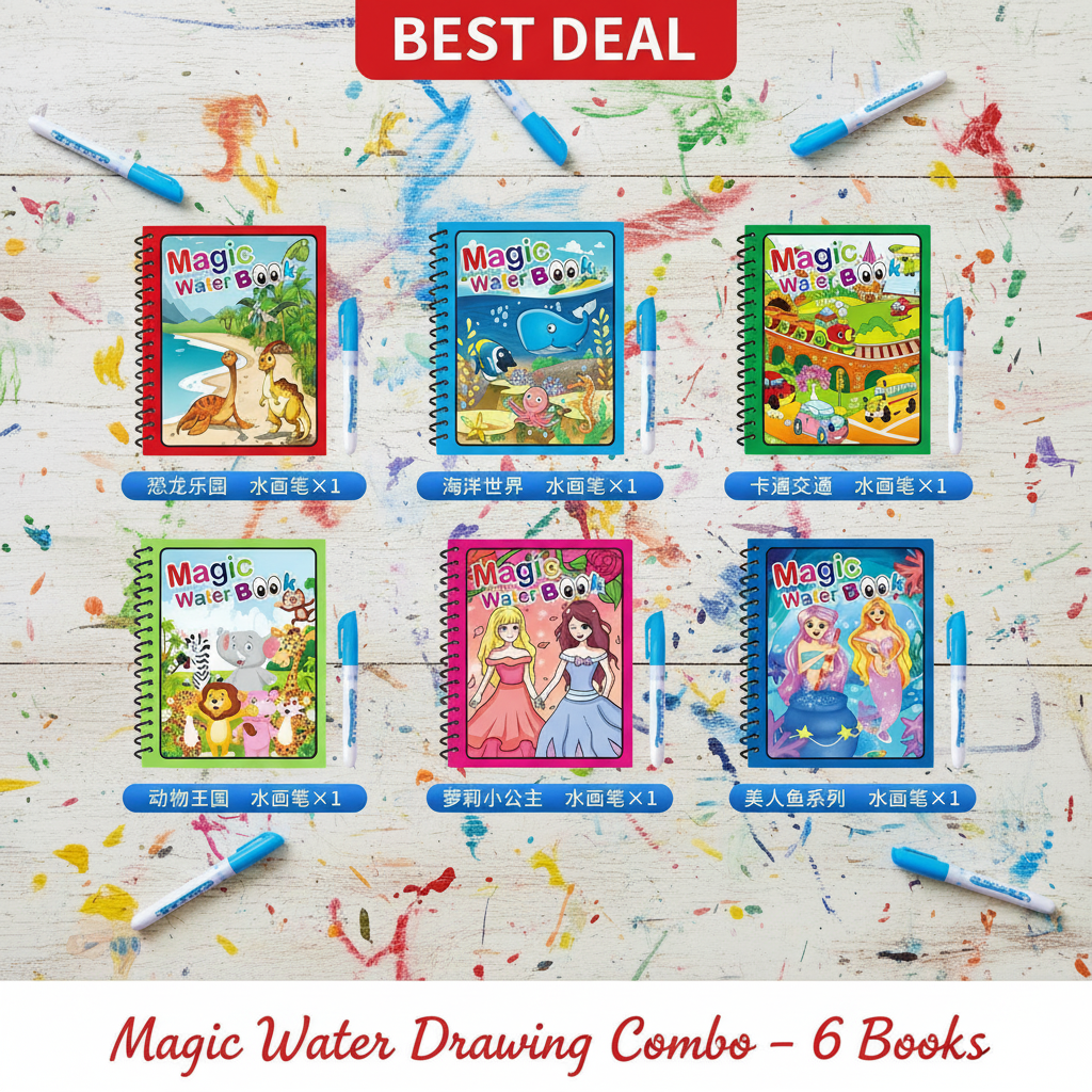 Image of 6 Magic Water Drawing Books with different themes